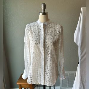 Theory Daisy Eyelet Cotton-Silk Combo Shirt | NWT | size small